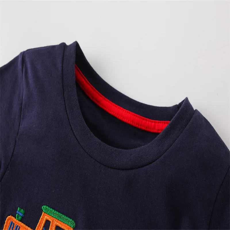 Jumping Meters New Arrival Cartoon Cars Embroidery Boys Girls T Shirts Summer Short Sleeve Children\'s Clothes Kids Tees Tops