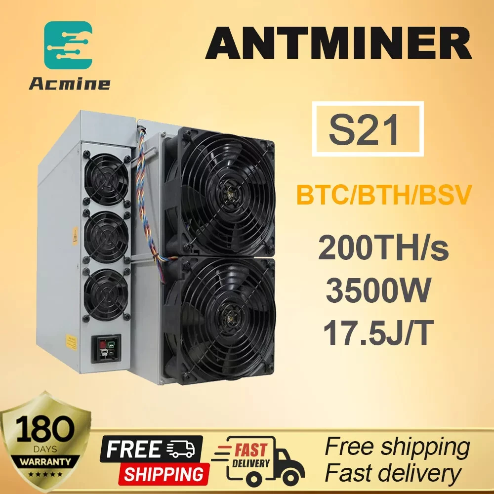 New Bitmain Antminer S21 200Th/s 188Th/s 3500W BTC/BCH/BSV SHA256 Air-Cooling Miner Bitcoin ASIC Miner Ready to Ship