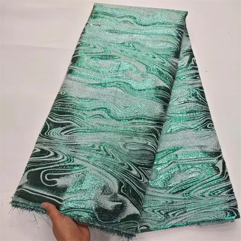 2024 Green New African Brocade Lace Jacquard Fabric Nigerian Floral Damask Cloth Organza French Tulle Net Dress Tissus Material