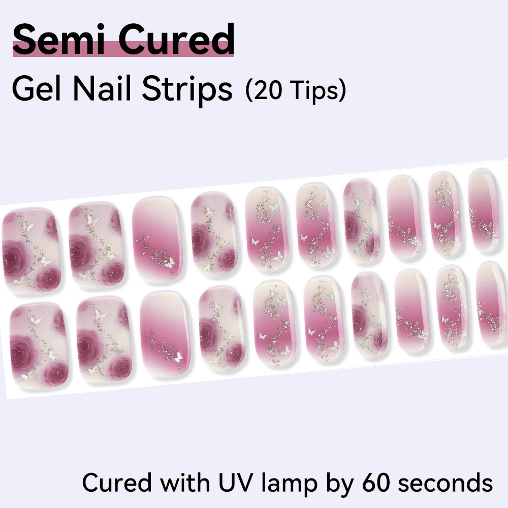 20strips Semi Cured Wraps Fast Gel Nail Sticker Soild Nail Gel Wraps Adhesive Full Cover Gel Nail Sticker Manicure Decoration