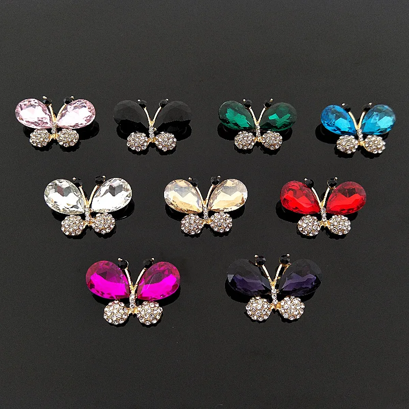 

2022New 50Pcs Crystal Glass Butterfly Alloy Rhinestone Buttons For Embellishment DIY Hair Accessories HZ803