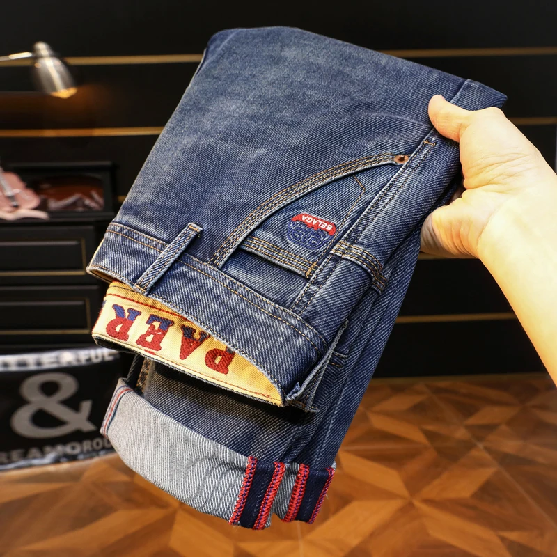 

BBL9910Длинные брюки/укороченные две длины, тройная игольная строчка, высококачественные повседневные джинсовые облегающие прямые джинсы для мужчин