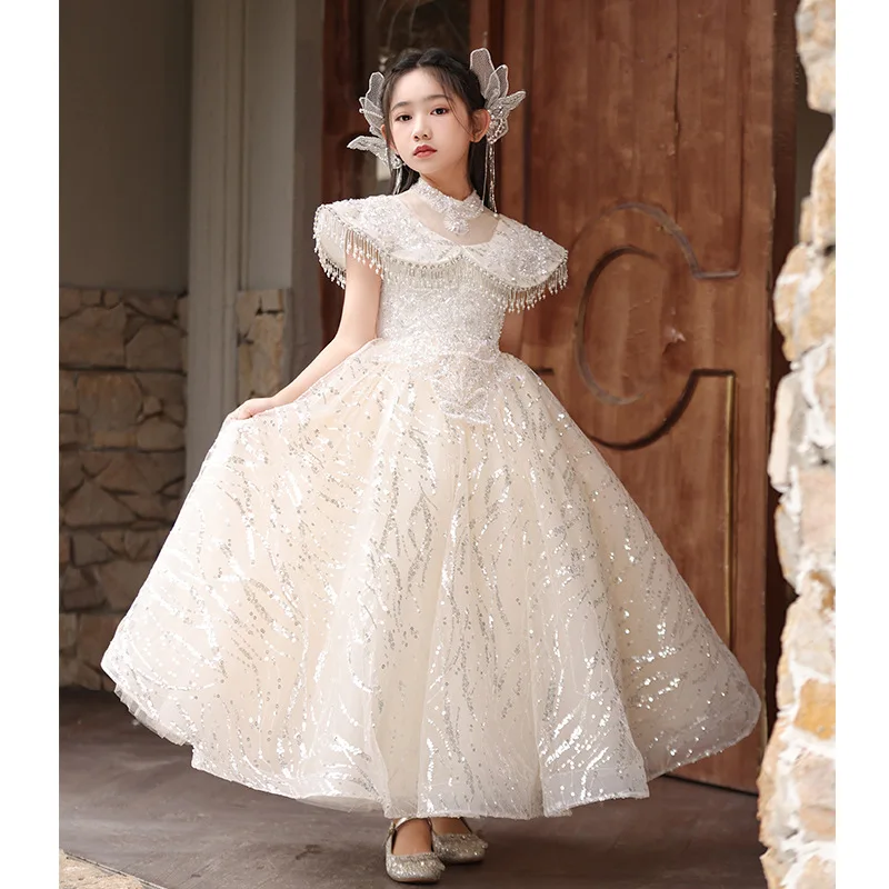 

2024 Flower Girl Dresses Ball Sparkly Sequins Beaded Party Princess Kids Pageant Gowns Piano Performance First Communion Dresses