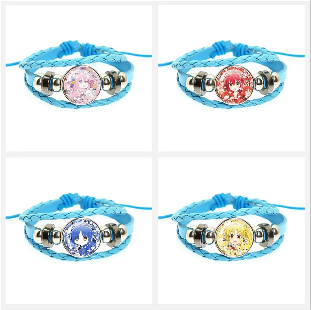 BOCCHI THE ROCK Cosplay Anime Blue Bangle Gotoh Hitori Yamada Ryo Glass Cabochon Anime Character Leather Bracelet Gift Jewelry