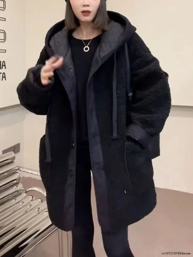 

Зимняя одежда, женские куртки для женщин, пальто из овечьей шерсти, корейская мода, новинка, свободные толстые парки большого размера, пальто с длинным рукавом