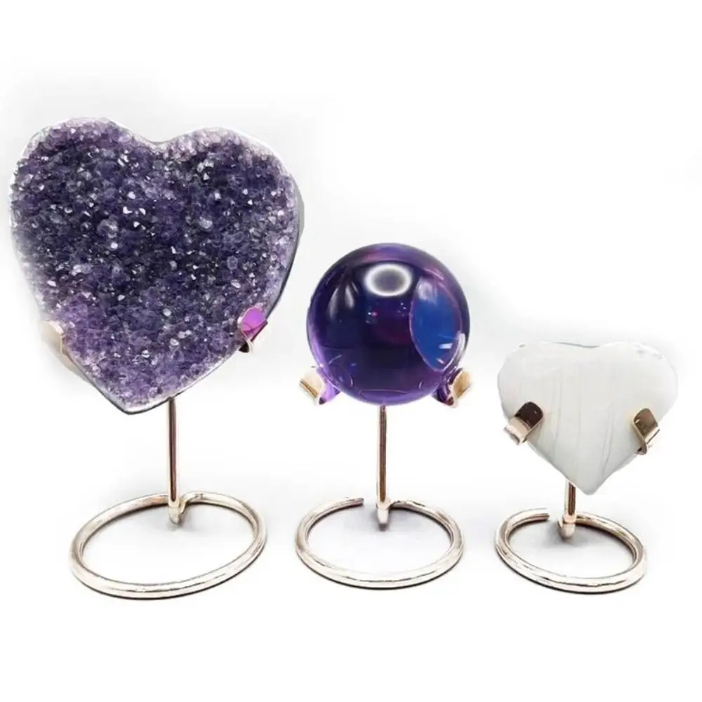 

Metal Base Love Chip Bracket Simple Style Decorative Crystal Specimen Display Holder Silver/Golden/Black Sphere Stone Support