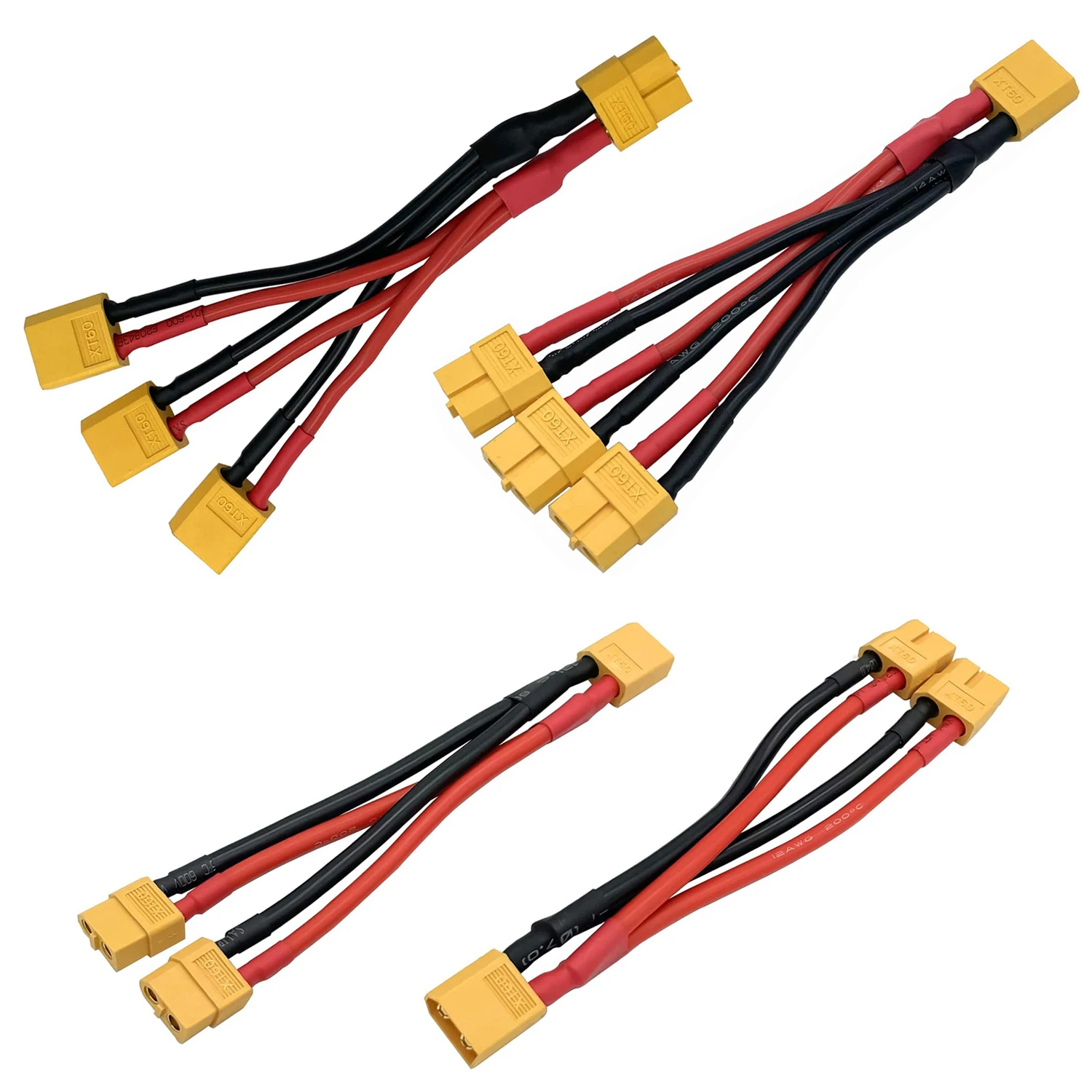 XT60 Parallel Battery Connector Male/Female Cable Dual Extension Y Splitter/ 3-Way 14AWG Silicone Wire for RC Battery Motor