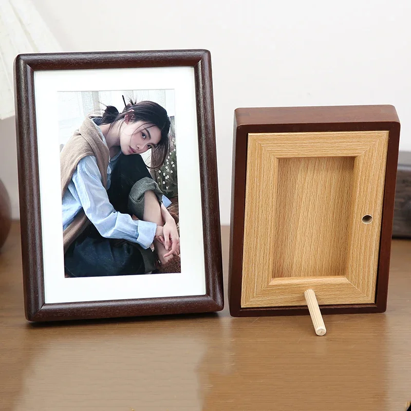 New Solid Wood Picture Frame 7 8-inch Rounded Corner Walnut Color Display Frame for Home Décor A4-Inch Desktop Display