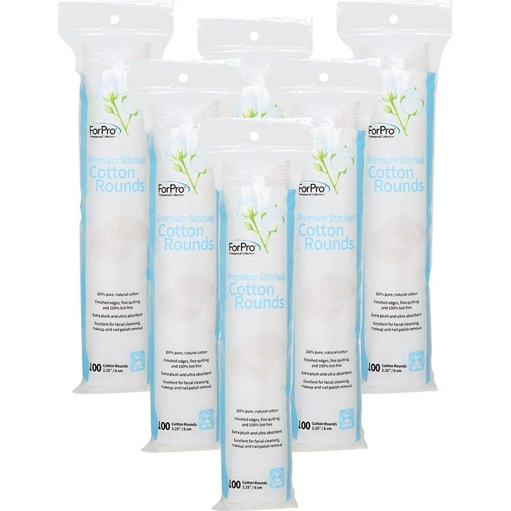100% Pure Cotton Rounds for Makeup Removal, Stitched Pads for Face Cleansing, 600 Count