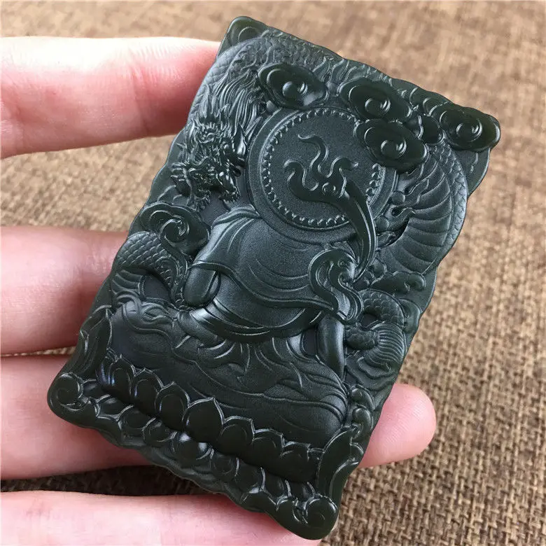 Natural Hetian green jade Guanyin jade pendant double-sided carving natal Buddha guardian deity men pendant