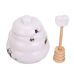 Ceramic Beehive Honey Pot with Wooden Dipper Porcelain Honey Jar Serving Set with Lid for Party Favor Bee Theme Party Decor