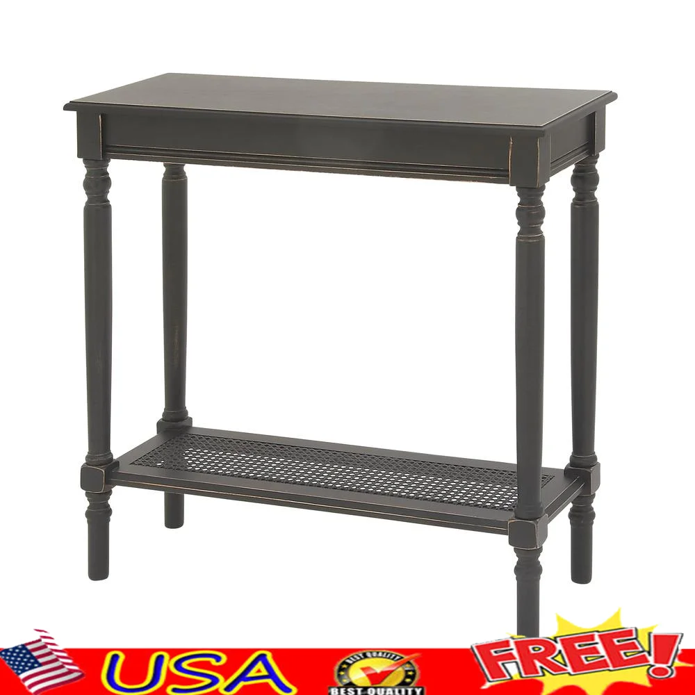 Traditional Black Wooden Console Table with Shelf Indoor Entryway Table Sturdy Storage Table Rectangle Shape Elegant Design Home
