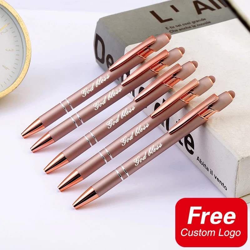 

Simple Rose Gold Metal Ballpoint Pens Personalized Custom LOGO Engraved Name Advertising Gifts School Stationery Office Supplies