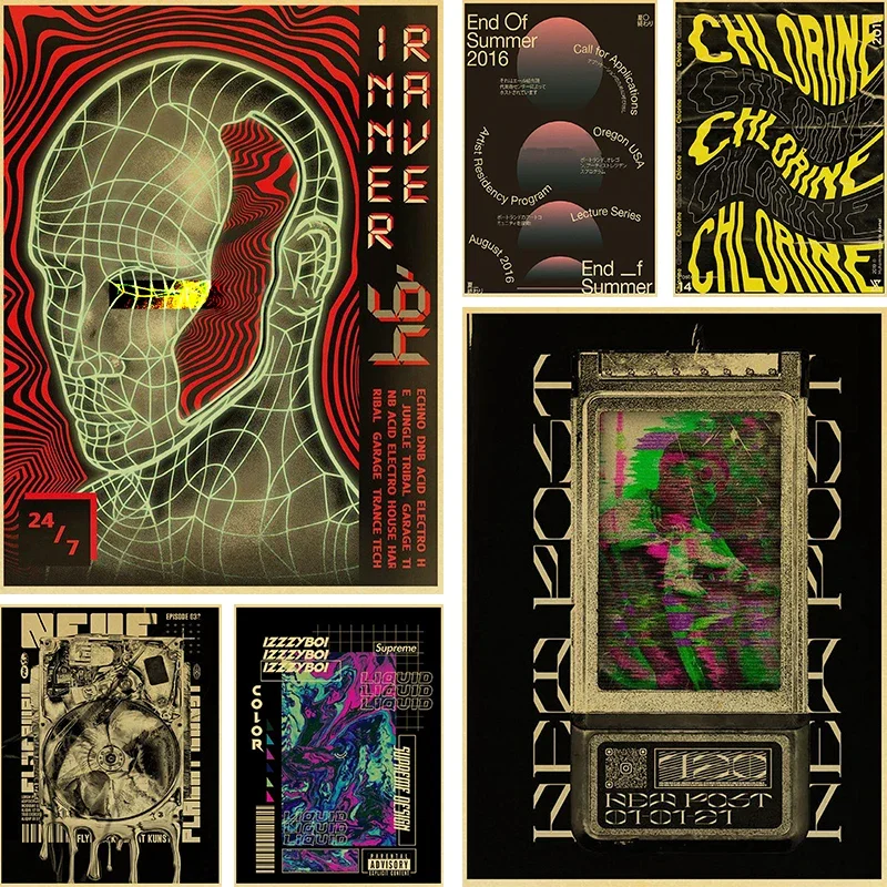Psychedelic Acid Graphic Posters The  Retro Kraft Paper Vintage Room Bar  Decor Art Wall Painting Poster
