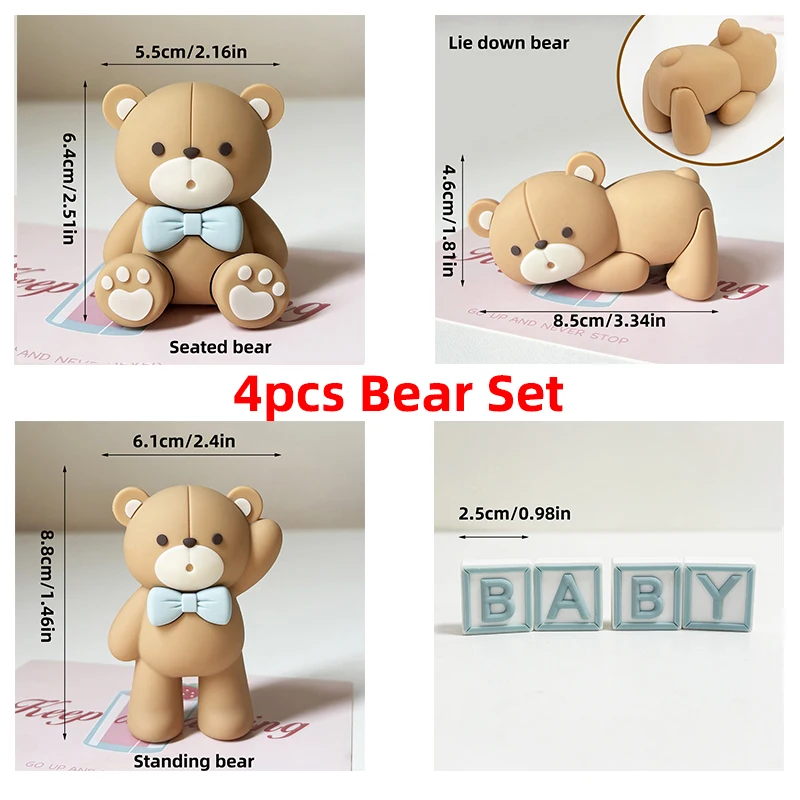 Neuer Bären-Kuchenaufsatz für Jungen, Mädchen, Babyparty, Bären-Thema, Dekorationen, Blau, Braun, Rosa, Mini-Bär, alles Gute zum 1. Geburtstag, Partyzubehör – Detail 9