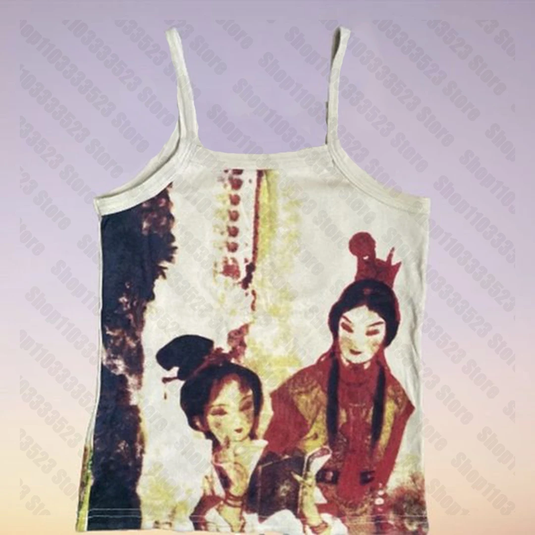 Aesthetic Gothic Y2K Style Casual Crop Top Harajuku Fairy Print Punk Women's Tops vintage Fashion Goth Streetwear tanks Emo girl