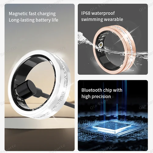 Imagen 2 del producto Anillo inteligente de diamante a la moda para mujer con caja IP68, anillo impermeable para mujer, Monitor de ritmo cardíaco y salud, podómetro deportivo, anillos de Fitness, nuevo