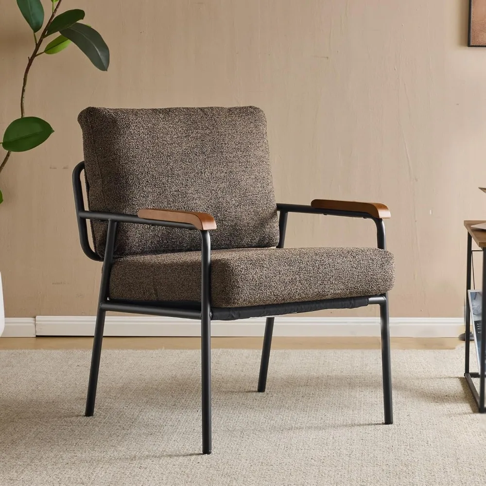 

Mid-Century Modern Accent Armchiar for Small Space, Small Comfy Upholstered Leisure Reading Chair with Wood Armrest for Bedroom