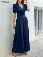 ZANZEA-monos elegantes de oficina para mujer, monos informales holgados de manga corta a la moda, monos de pierna ancha de Color sólido, 2025