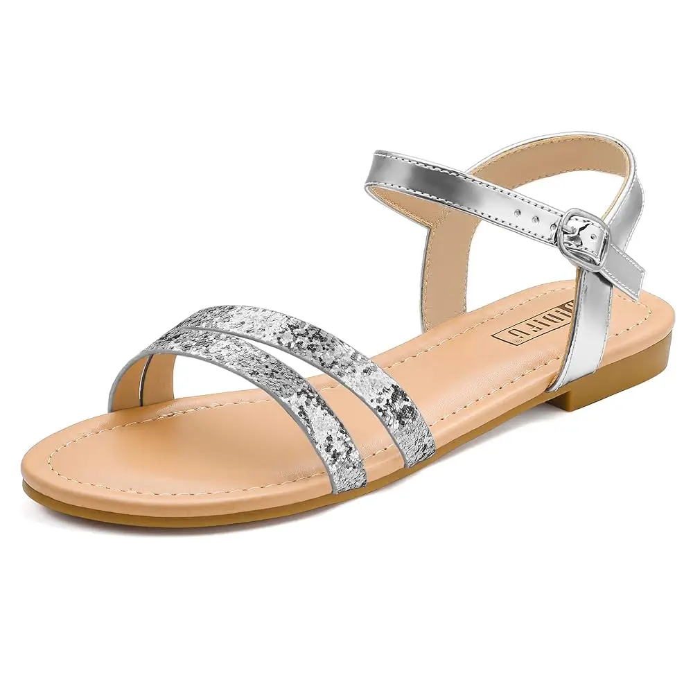 

Women's Flat Sandals Dressy Summer Strappy Sandals Open Toe Slingback Ankle Strap Dress Sandals with Two Toe Strap Wedding P