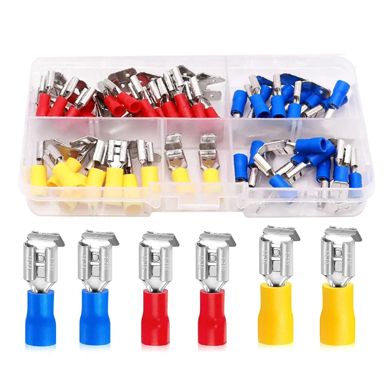 

50pcs Female/Male Crimp Terminal -40~105°C Insulated Spade Wire Connector Electrical Wiring Cable Plug Red Blue Yellow