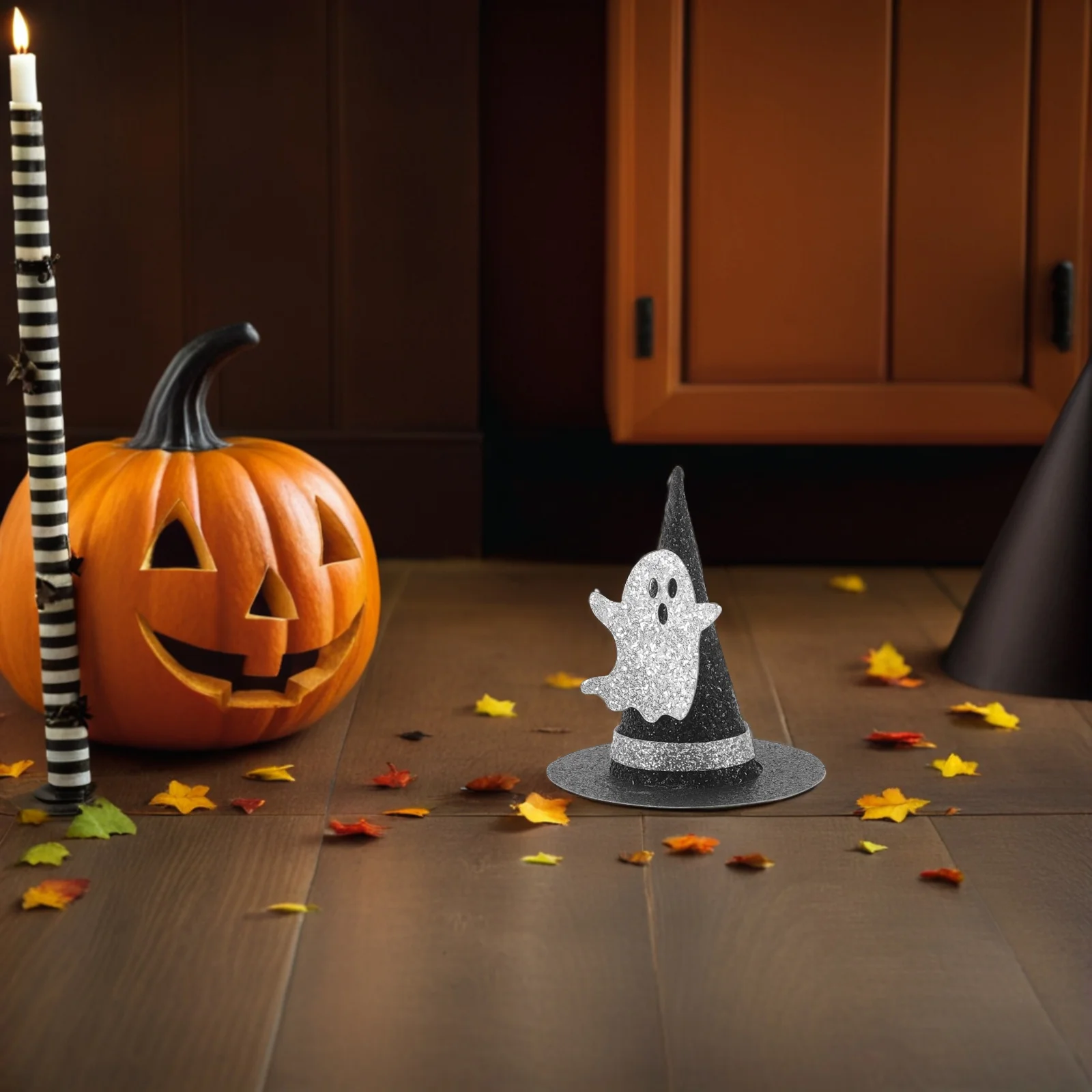 

24Pcs Halloween Cupcake Decorations Glitter Witch Hat Toppers Mini Wizard Hats Pumpkin Spider Web Ghost Bat Pattern