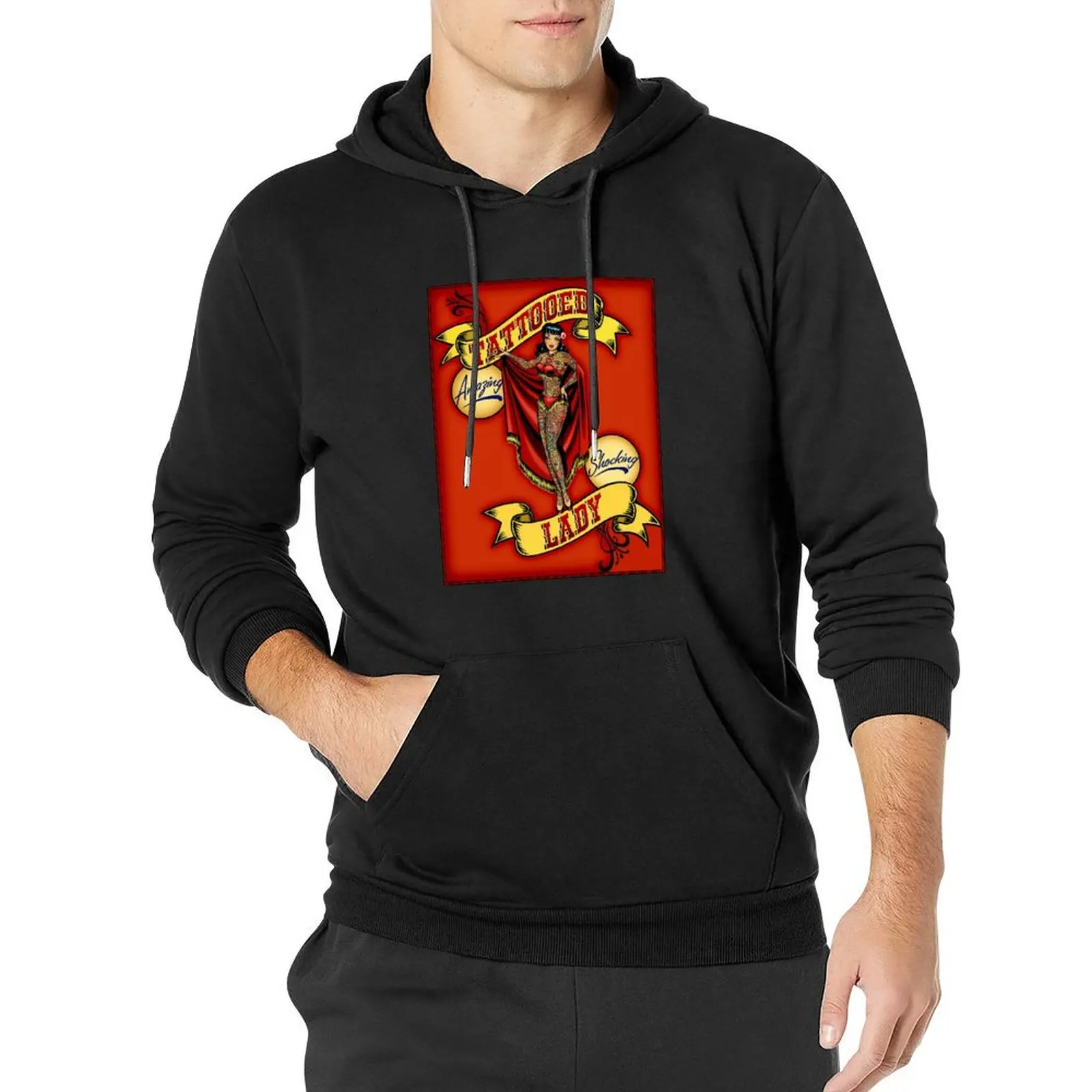 

TATTOOED LADY; Vintage Circus Advertising Print Pullover Hoodie blouse pullover