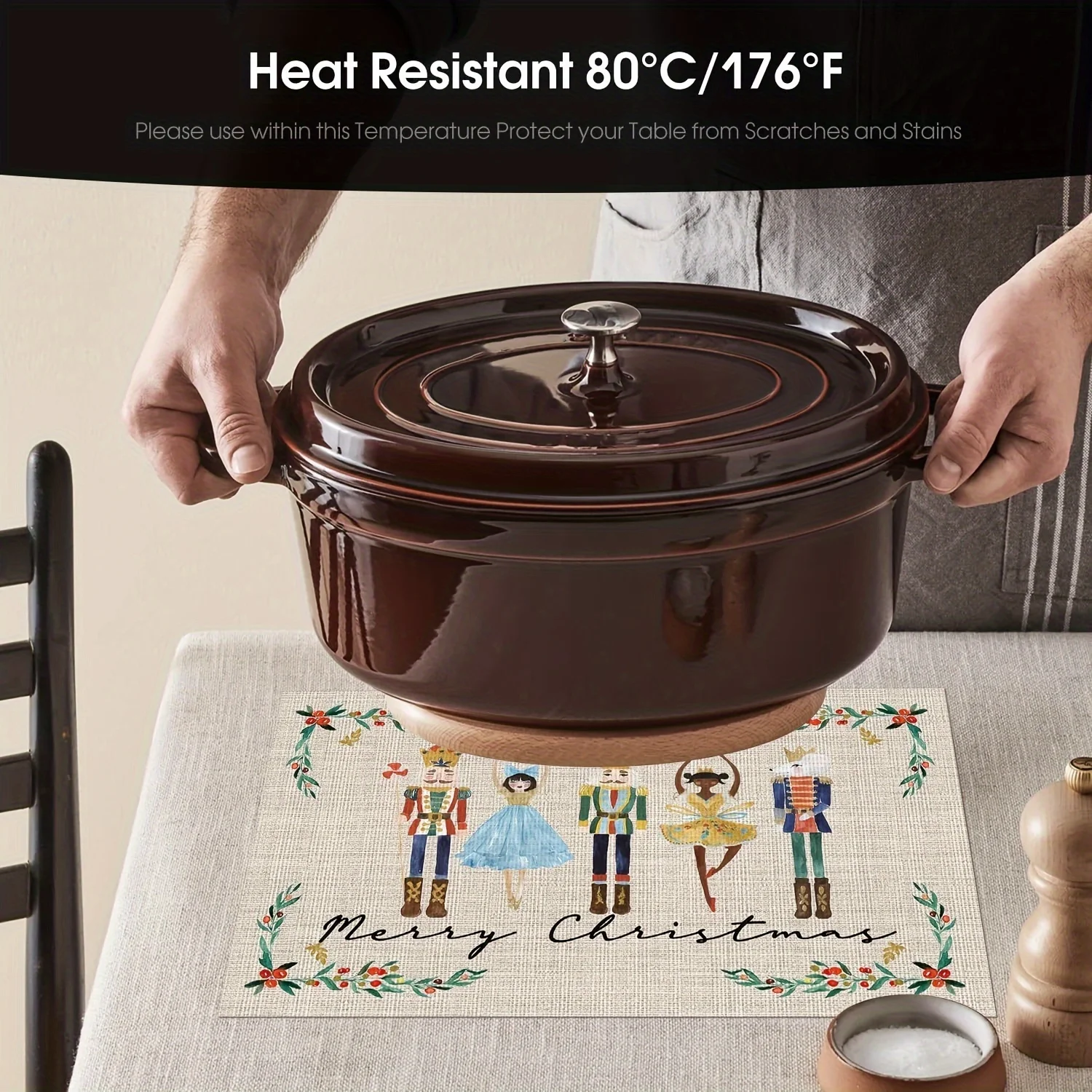 

4pcs Christmas Nutcrackers Placemats Holiday Party Decor Washable Winter Xmas Kitchen Dining Table Mats Christmas Decorations