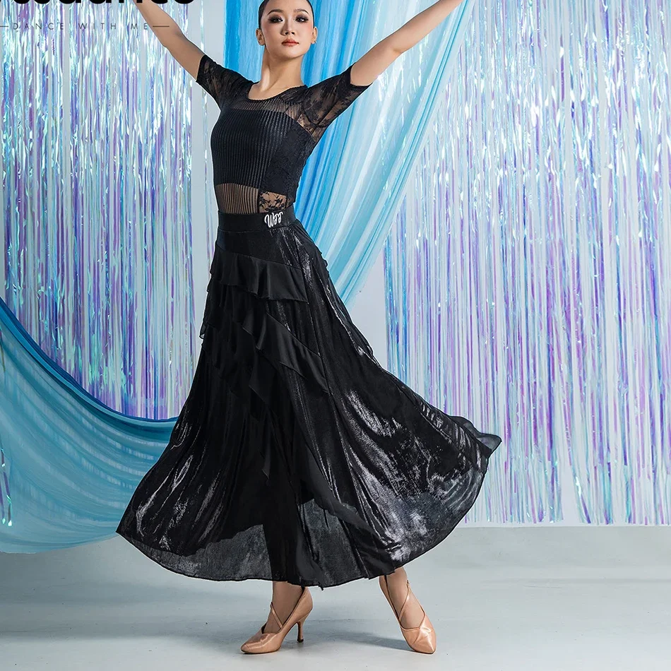 Adult Oblique Chiffon Ruffle Design Latin Waltz Dancewear W26D315 2026 Female Standard Ballroom Dance Full Swing Long Skirt
