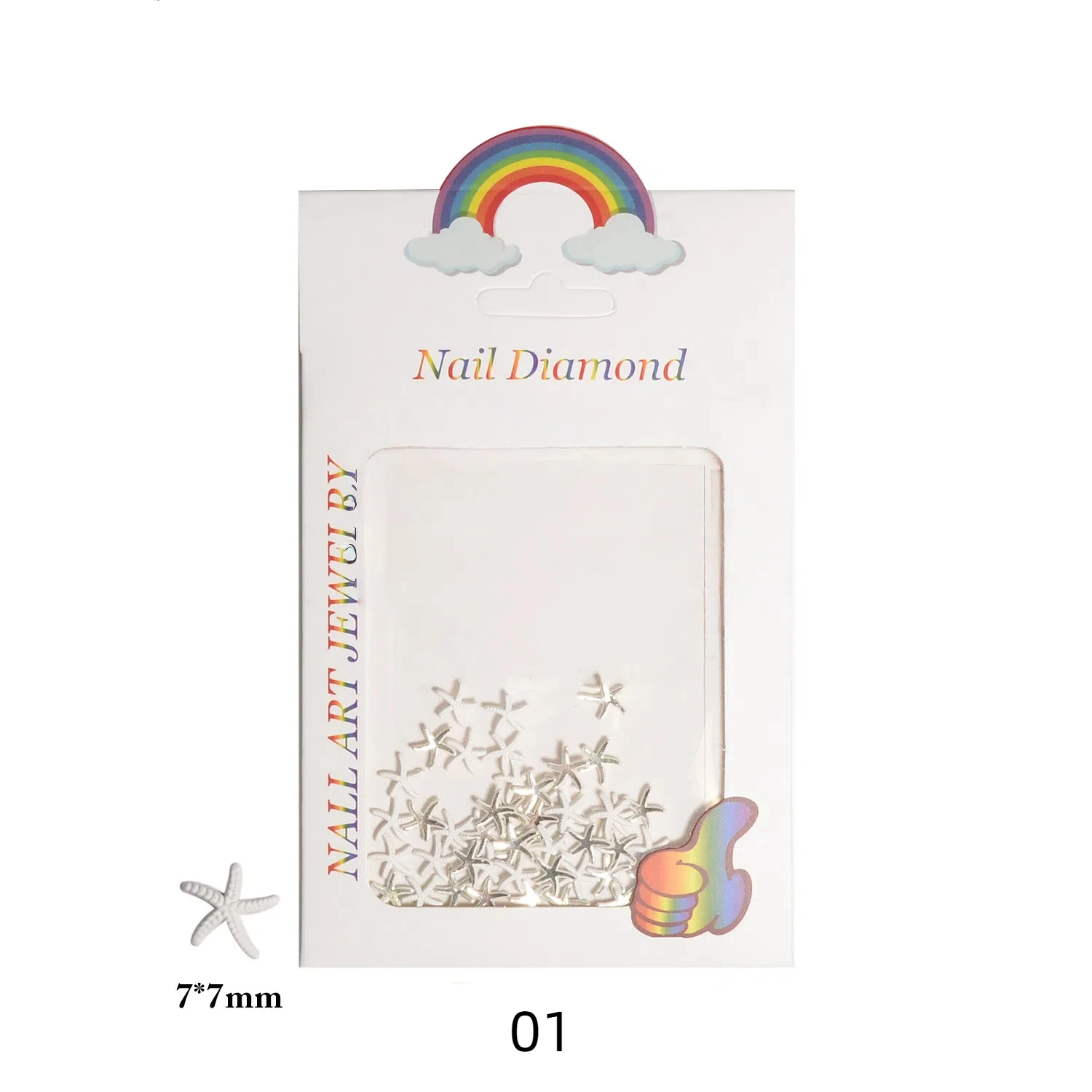 50 pçs/saco tema oceano 7x7mm 3d estrela do mar jóias de unhas liga colorida metal cinco pontas diy acessórios de unhas