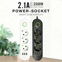 2500W Power Strip with 3USB Ports EU Plug Socket 2m Extension Cable Fast Charging Round Pin AC Outlet Electrical Charger Adapter