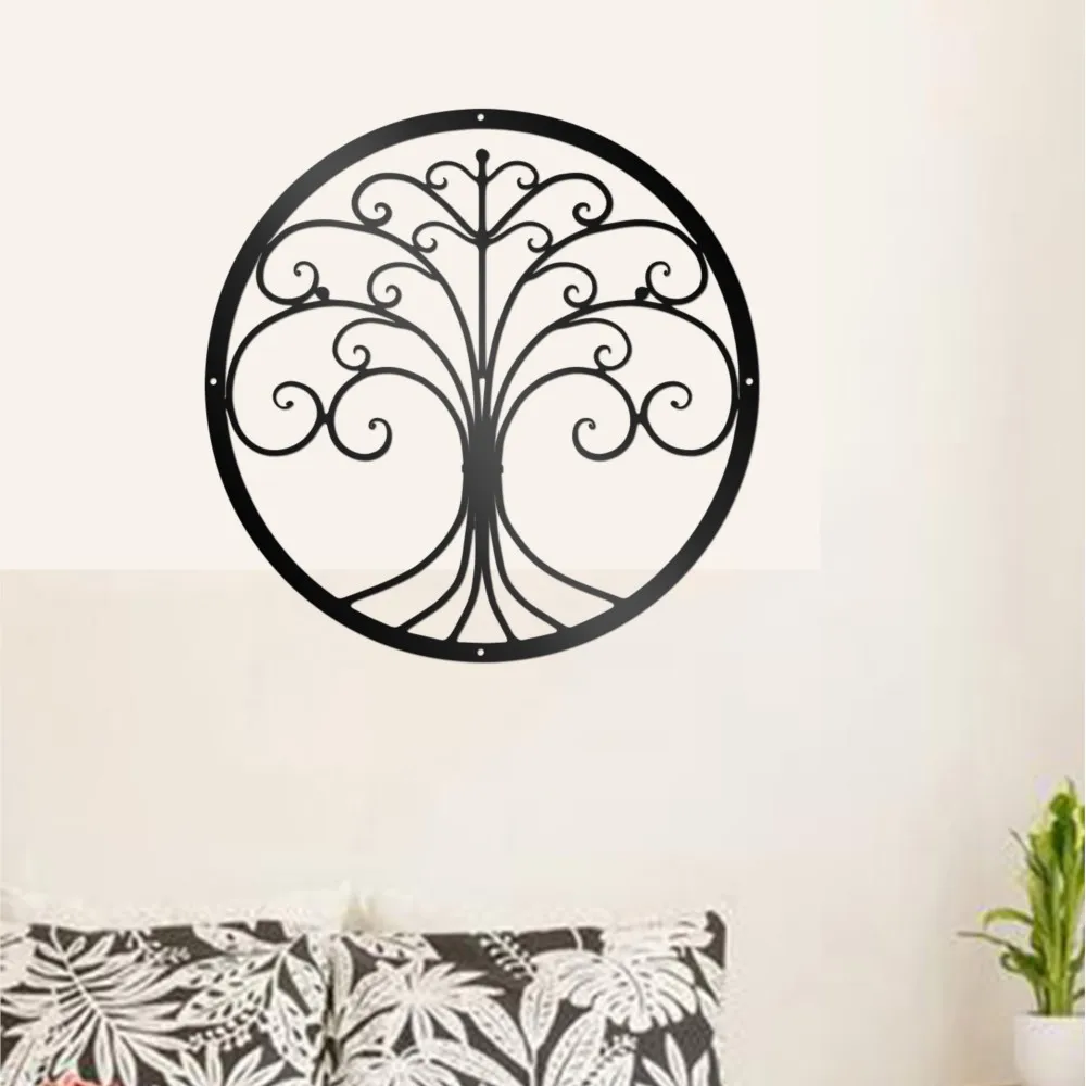 Tree of Life Metal Wall Art Silhouette Cutout Signs Black Farmhouse Door Home Living Room Bedroom Decoration Plaque