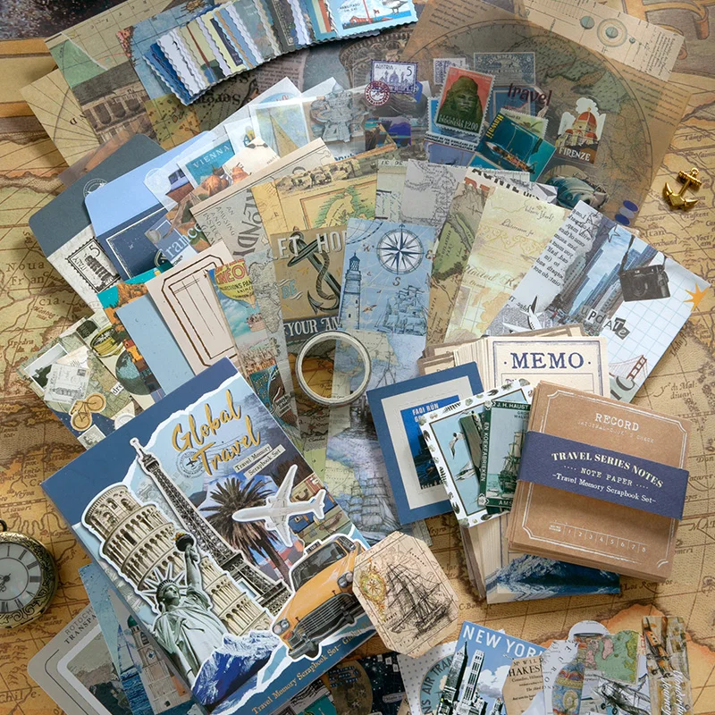 154 Pcs Vintage travel Handbook Gift Boxes School Student Reward Small Gifts Children\'s Gifts Scrapbook Supplies Stationery Set