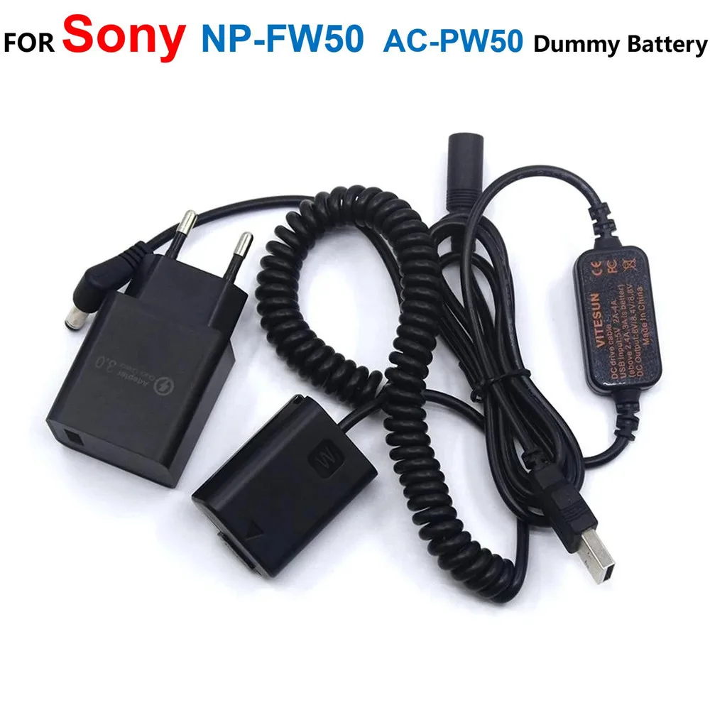 NP-FW50 AC-PW20 Fake Battery+USB Charger Adapter+Power Bank USB Cable For Sony RX10 a7 II a7RII a7m2 a6500 A6300 a7000 ZV-E10 