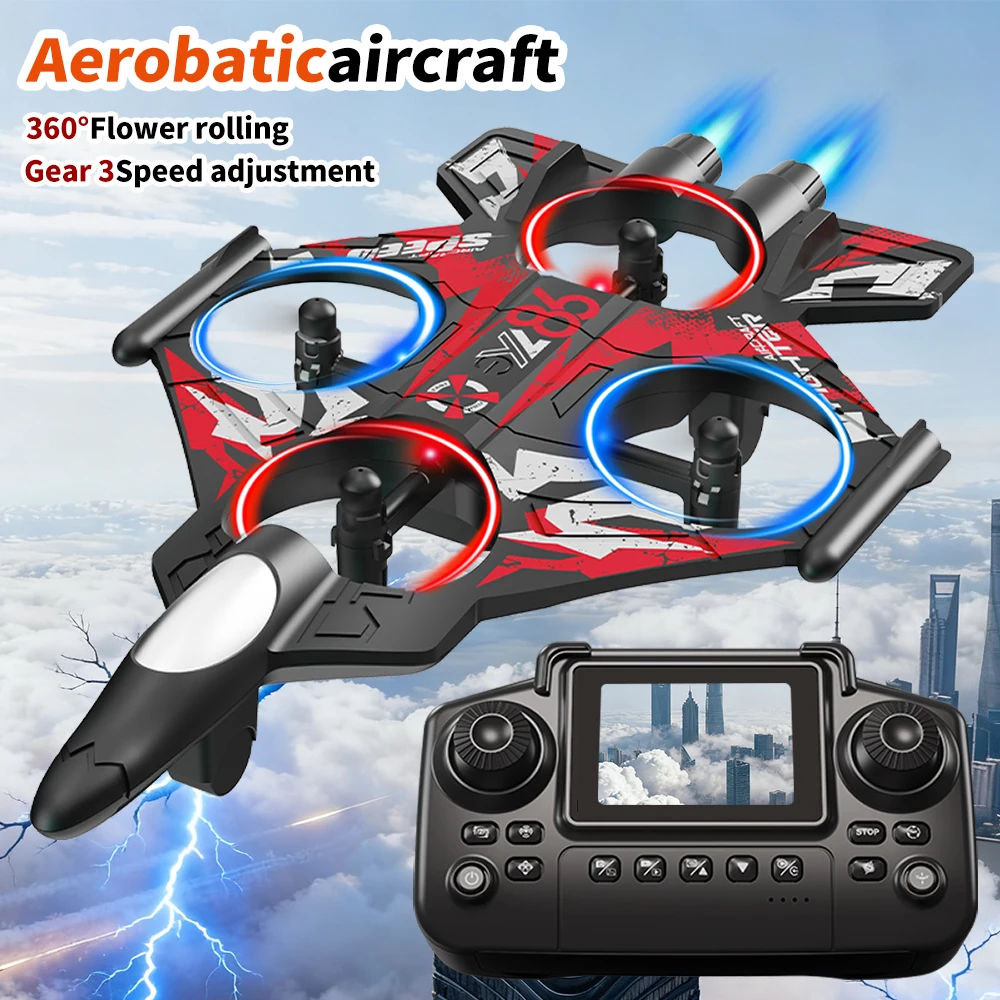 Fighter Jet Drone With Screen Remote Altitude Hold 360° Stunt Roll 2.4G Multiplayer Play Cool LED Light Beginner Friendly RC Quadcopter