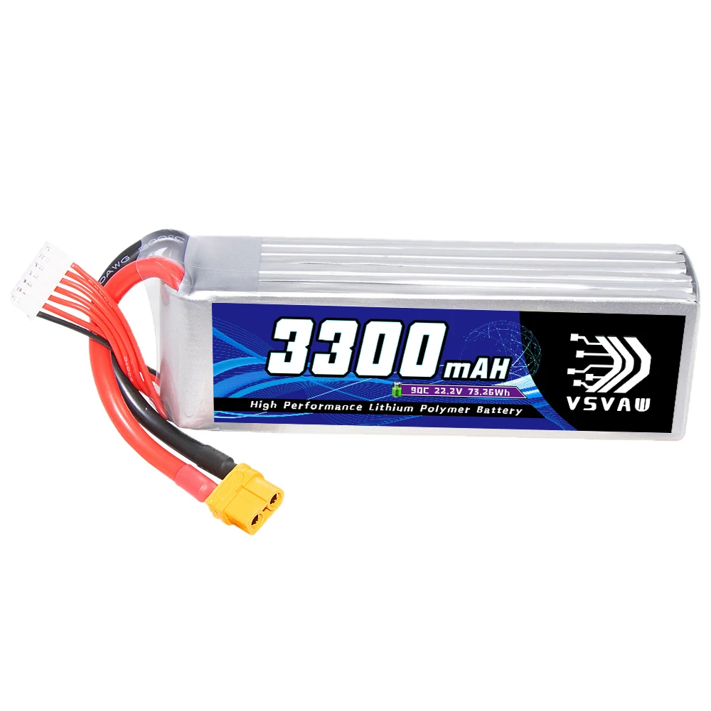 2Pcs VSVAW 6S 22.2V 3300mAh 90C/180C Lipo Battery Mini Four Axis FPV Model Drone High Voltage High Rate Lithium ion Battery