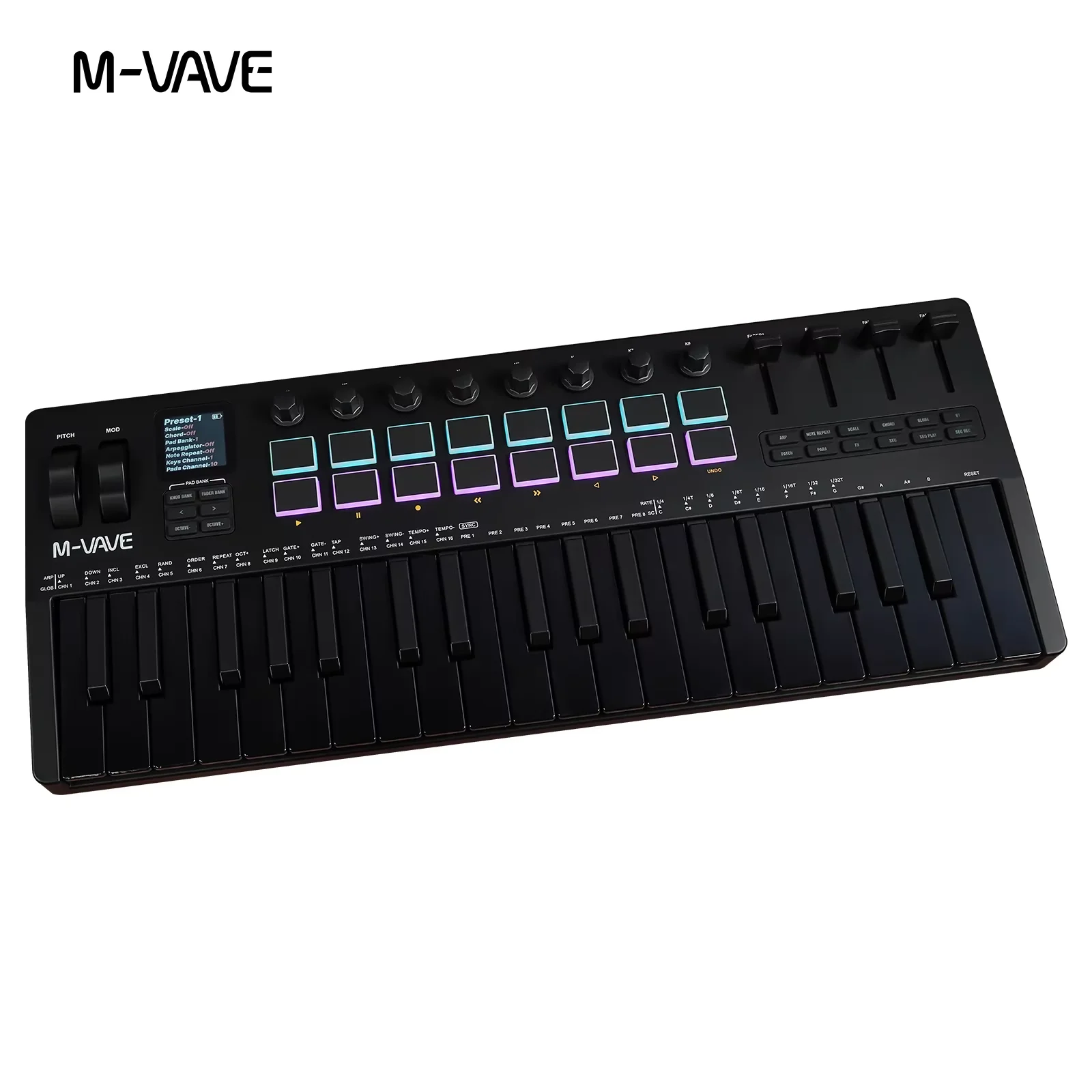 M-VAVE SMK-37 PRO 37-Key USB MIDI Controller with 16 RGB Pads & 8 Knobs Supports Software Operation for WINDOWS MAC IOS Android