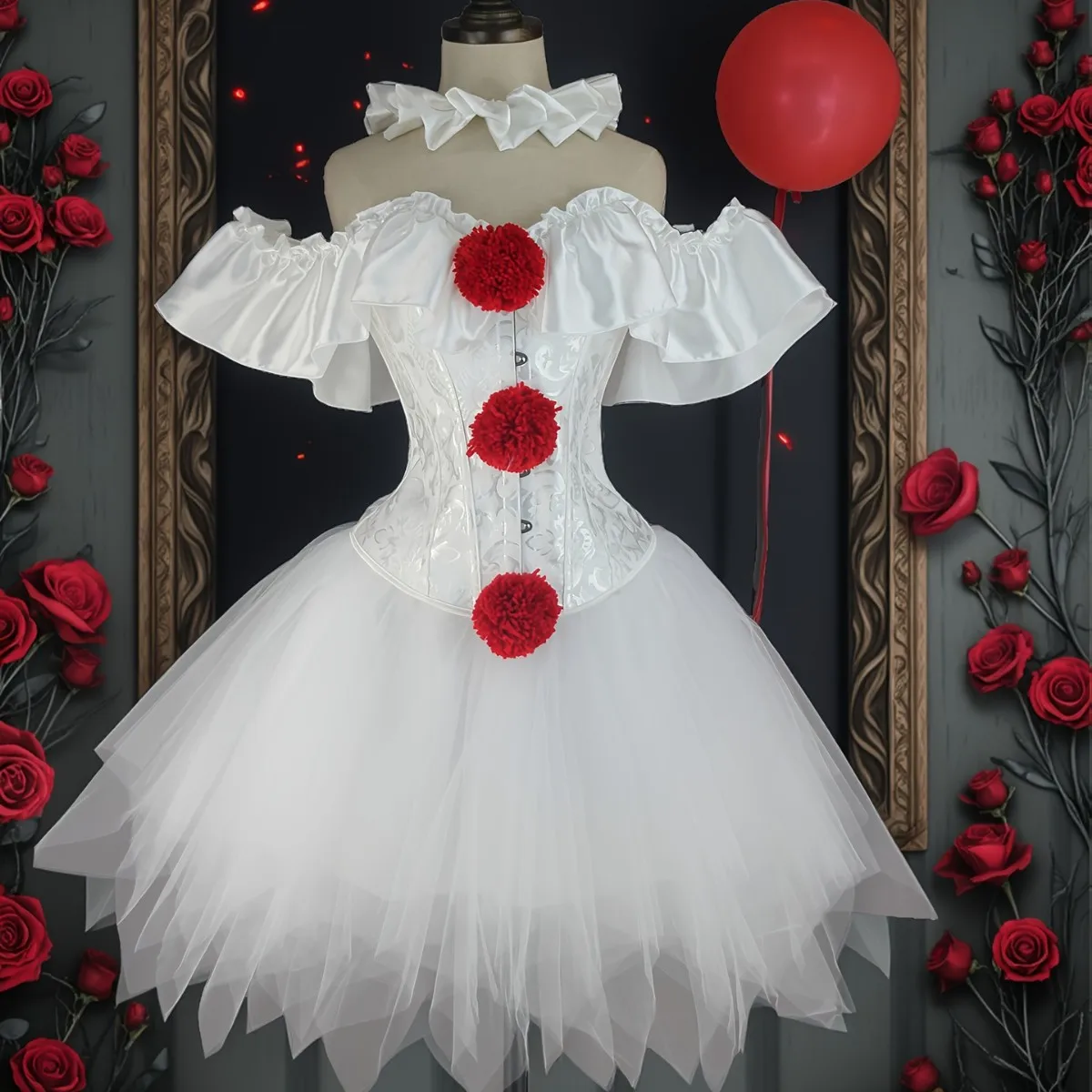 Halloween Clown Cosplay Kostüm Frauen Korsetts Anzug Mit Rock Zirkus Leistung Outfit Rolle Spielen Party Karneval Narr Kleid
