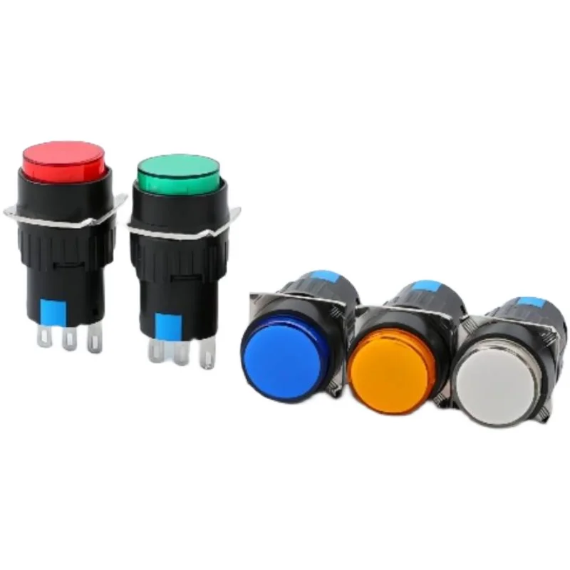 1 pcs LA6 16mm AB6 5Pin 8Pin Panel Push Button Switch Small Square Round Self-Locking Start Up Power Switch With Light