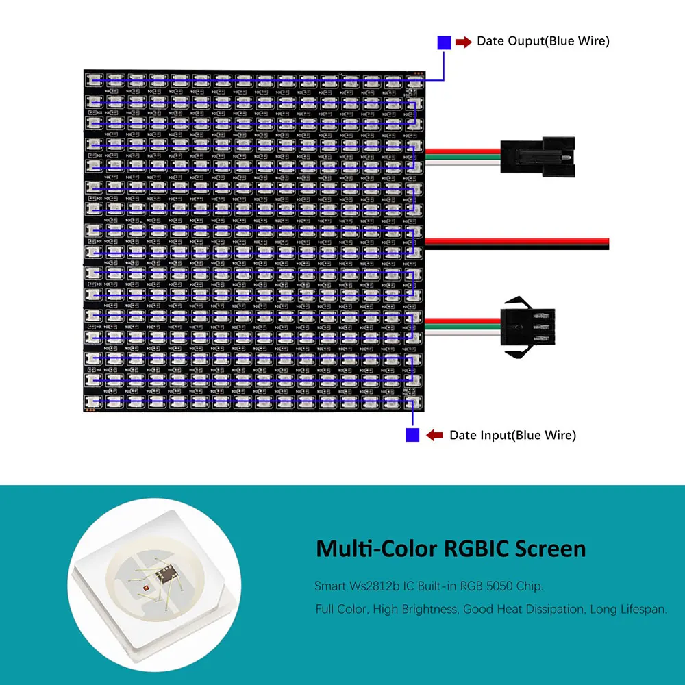 Panel Led WS2812B WS2812 RGB, matriz de píxeles direccionables individualmente con USB, 28 teclas, micrófono Bluetooth, módulo de música, Kit de luz