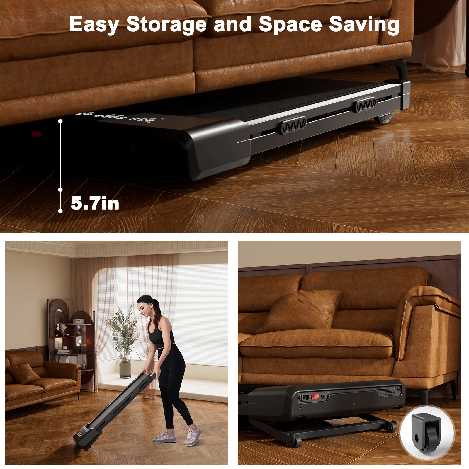 وسادة مشي قابلة للسباق 3.0 حصان تحت المكتب مع سرعة 9% مائلة قابلة للتعديل 1-6 كيلومتر/ساعة شاشة عرض LCD تحميل 136 كجم للمنزل #4