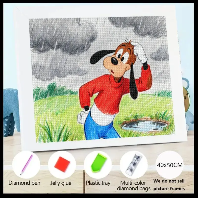 

1 шт. Goofy Cartoon Character 5D Diamond Painting Kit, DIY Full Drill Goofy in Rain Scene Big Gem Art, 40x50 см, большой размер для детей