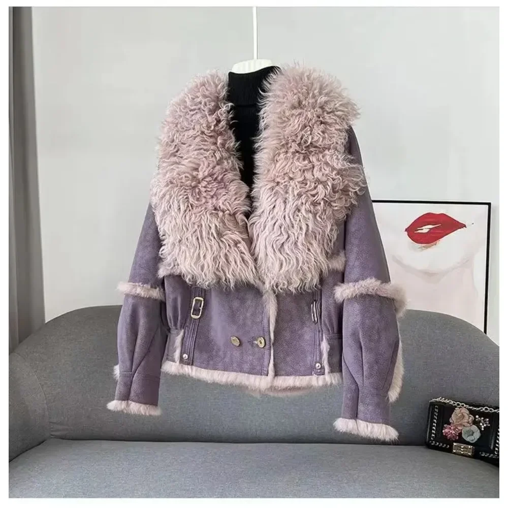 Forro de piel de conejo, piel de oveja, nuevas chaquetas de invierno para mujer, abrigo corto con cuello Real natural, superventas, chaqueta de celebridad de Internet