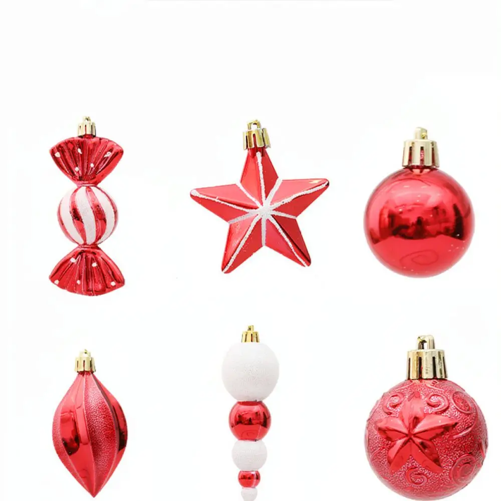 Red Christmas Tree Hanging Decorations Set Plastic Pendants Modern Art Festive Ornaments Holiday Gift Box Packaging