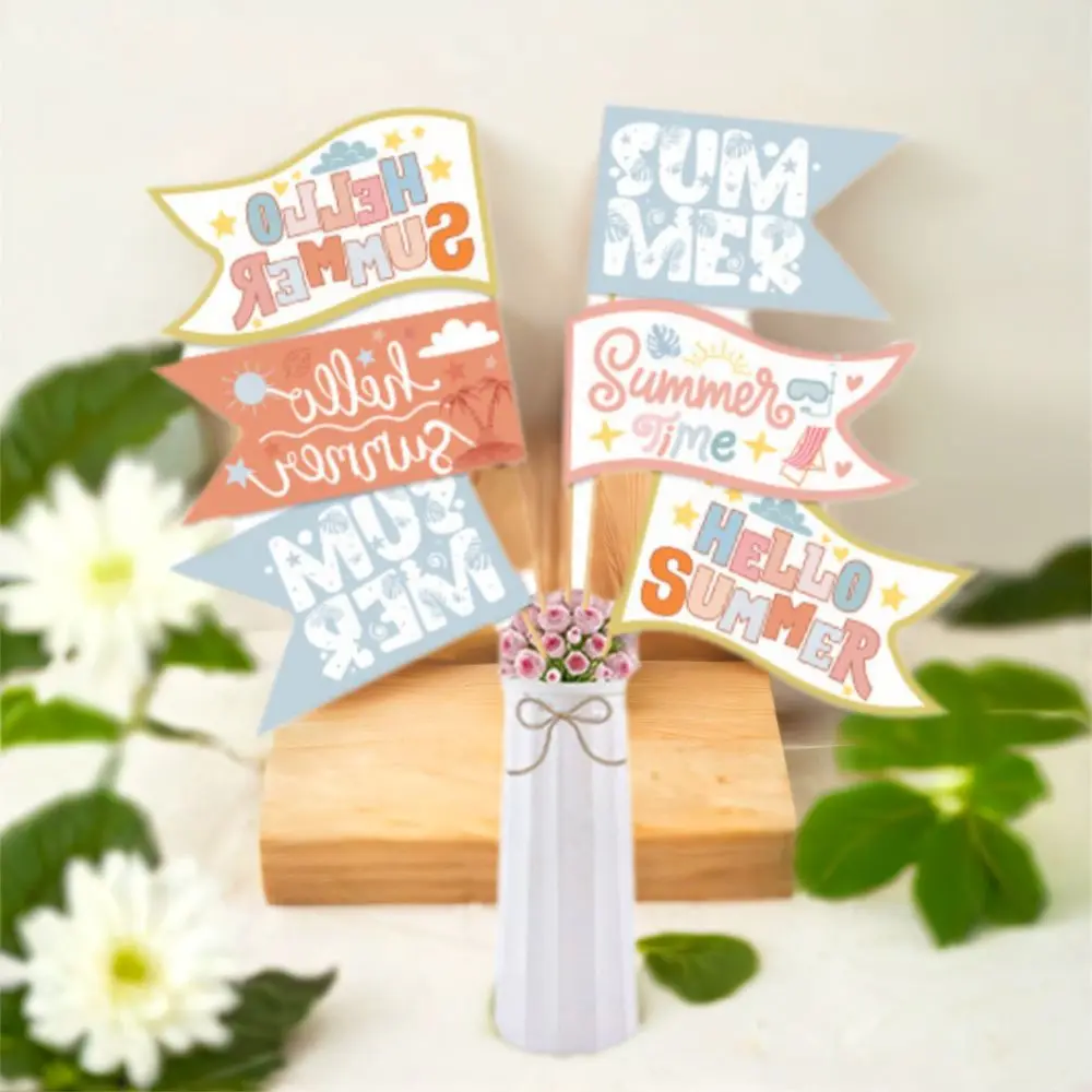 12 Uds. De banderas temáticas divertidas para celebrar el verano, adorno de papel, bandera Triangular DIY, banderín para Festival, florero, complemento, recuerdos de fiesta