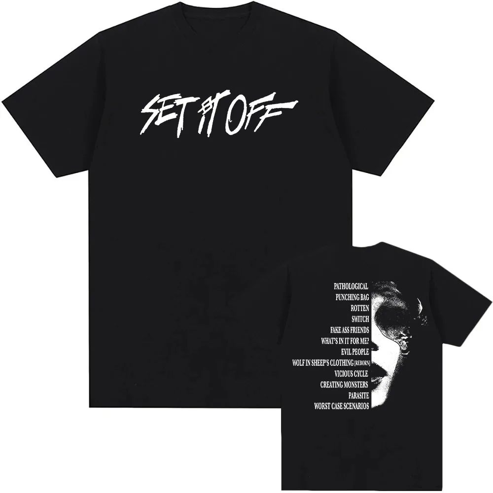 

SET IT OFF SIO Tracklist Tee Short Sleeve Cotton Male Tshirts Streetwear Hip Hop Unisex T Shirt Summer Loose Fashion T-shirt Men
