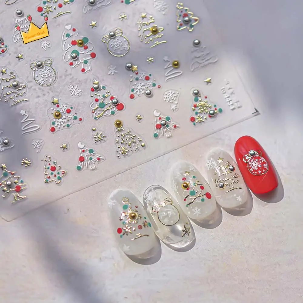 

Nail Accessories Christmas Diamond Nail Stickers New Year Christmas Tree Christmas Nail Decals Bowknot 5D Diamond Pearl