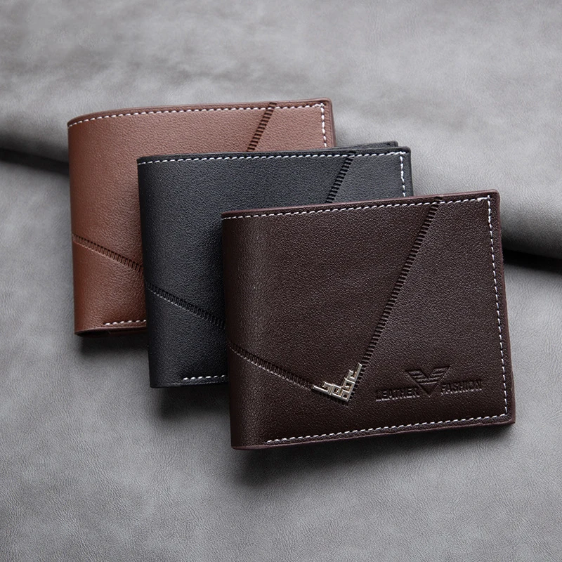 Men\'s Short PU Leather Causal Purses Male Folding Wallet Coin Business ID Cards Holder Slim Money Bag New Men PU Leather Wallet