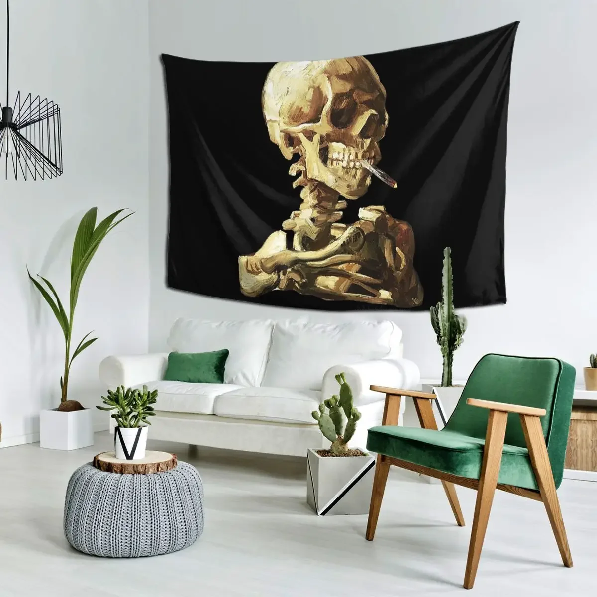 Vincent Van Gogh - Skull Of A Skeleton With Burning Cigarette Tapestry Wall Hanging Home Tapestries for Room Bedroom Dorm Room