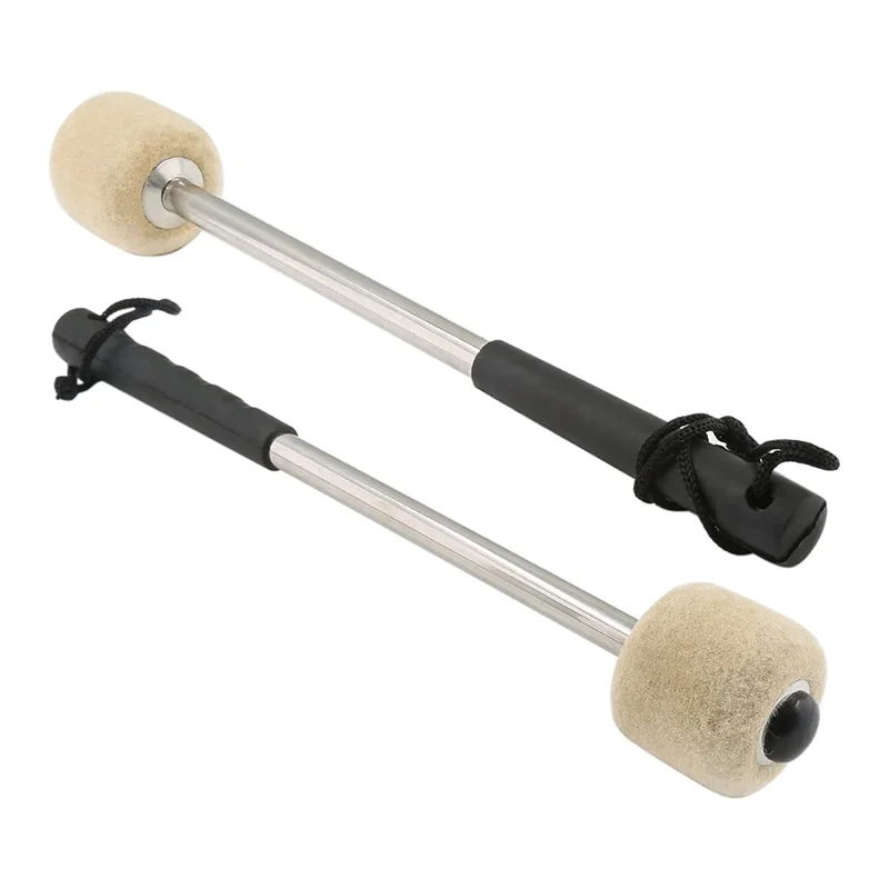 2 Pcs 12.5Inch Bass Steel Drum Mallets,Wool Felt Drum Sticks with Stainless Steel Handle, Anti-Slip Wool Drum Mallets